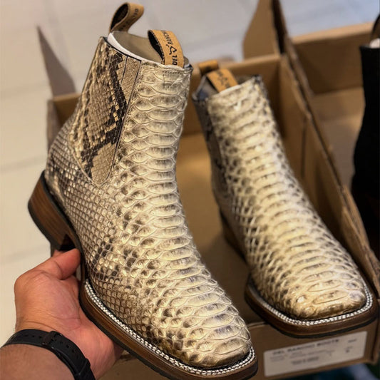 Men's Python Square-Toe Ankle Boots