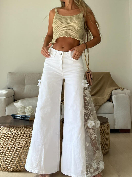 High Waist Lace Patchwork Pants