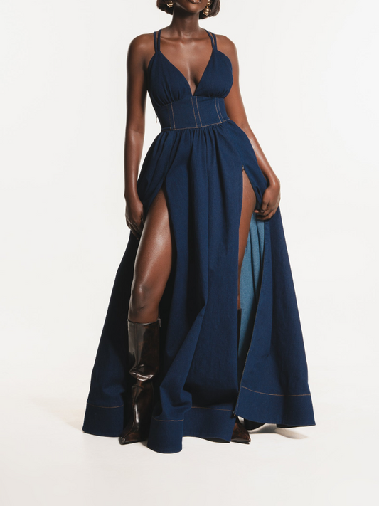 Sling Denim Split Dress