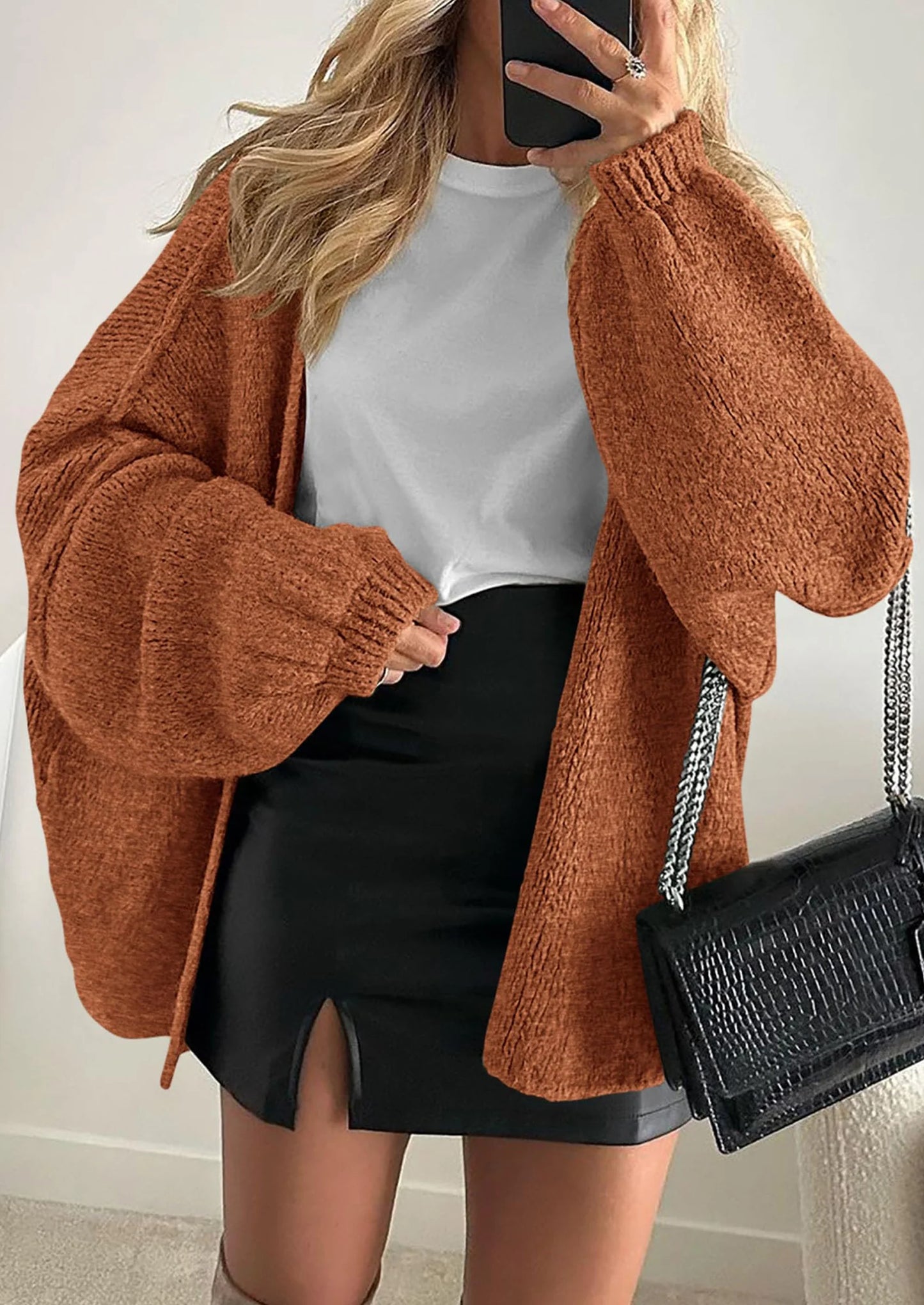 Womens Oversized Cardigan Sweaters Fall Long Lantern Sleeve Knit Open Front Lightweight Sweater