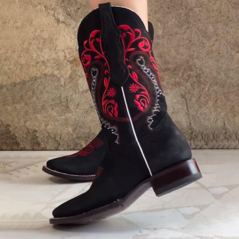 Pointed-Toe Low-Heel Mid-Boots