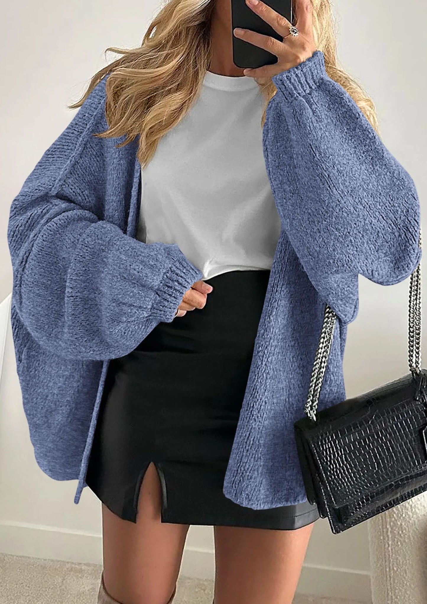 Womens Oversized Cardigan Sweaters Fall Long Lantern Sleeve Knit Open Front Lightweight Sweater
