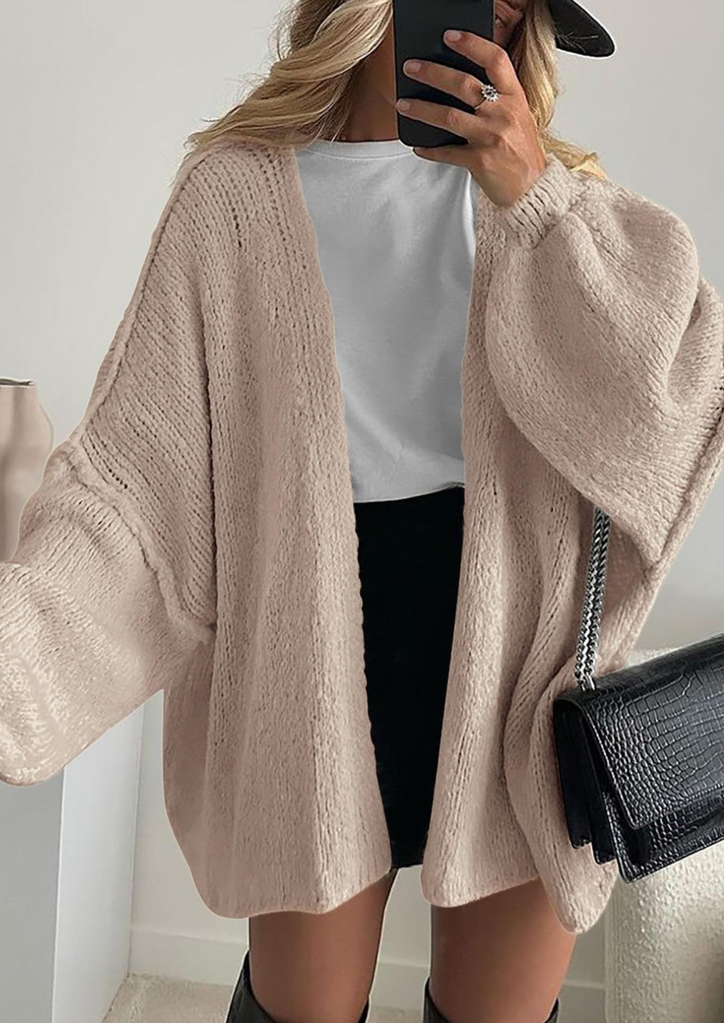 Womens Oversized Cardigan Sweaters Fall Long Lantern Sleeve Knit Open Front Lightweight Sweater