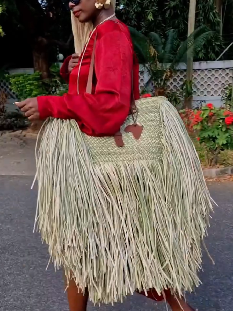 Handwoven Beach Bag-Grayish White